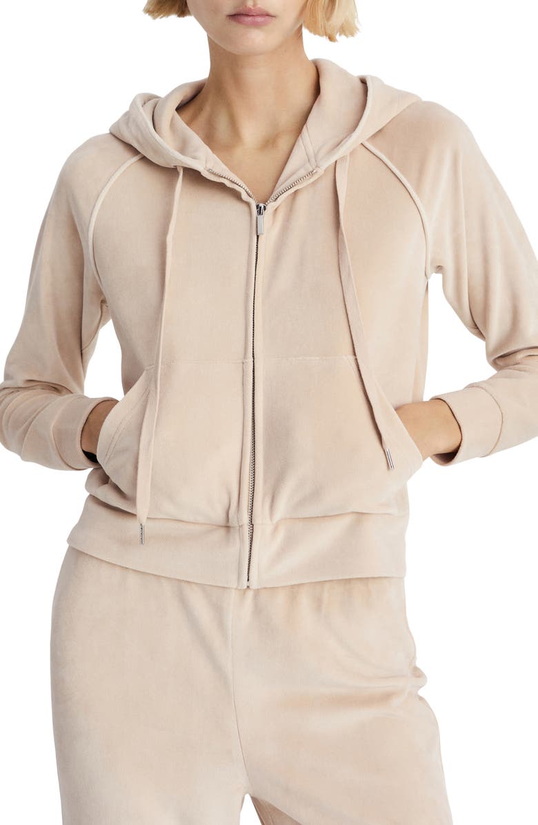 MANGO Velour Zip Hoodie, Main, color, Light/ Pastel Grey