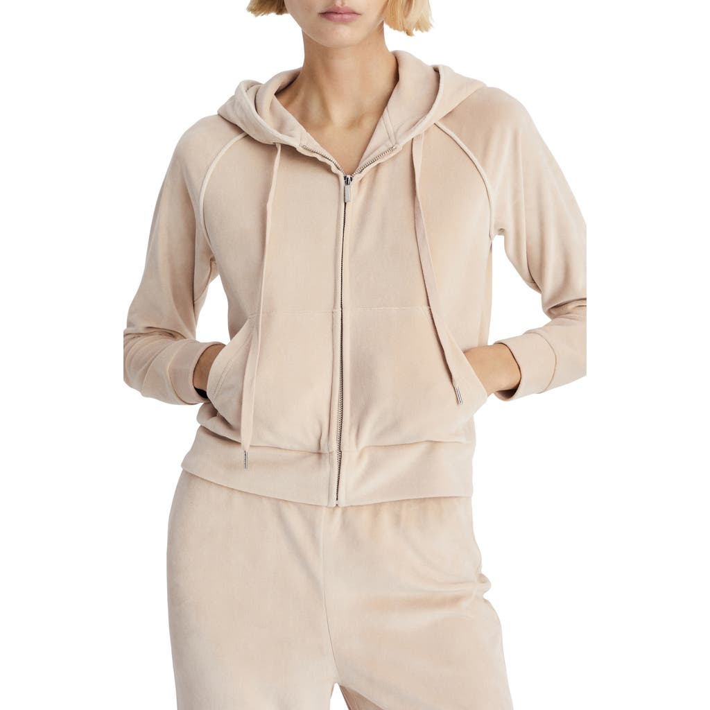 Mango Velour Zip Hoodie In Neutral