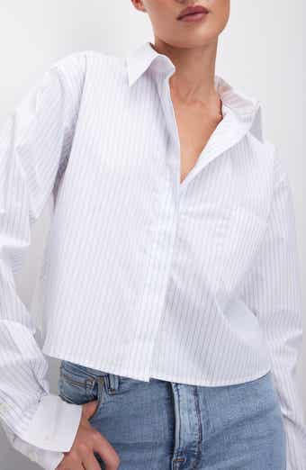 Good American Stripe Crop Button-Up Shirt