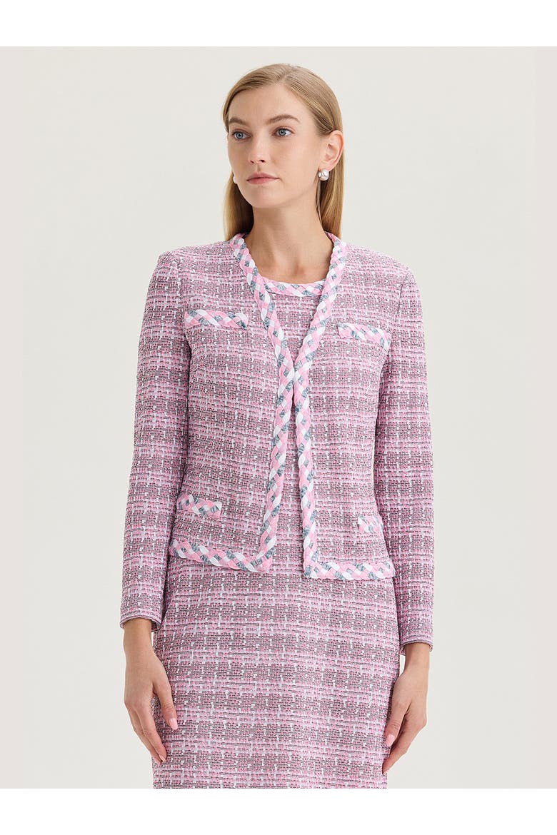 Tailored Braided Trim Tweed Knit Jacket, Alternate, color, Pink/Blue/Black/White