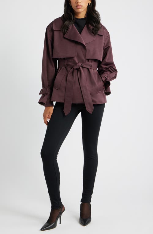 Open Edit Exaggerated Crop Trench Coat In Burgundy