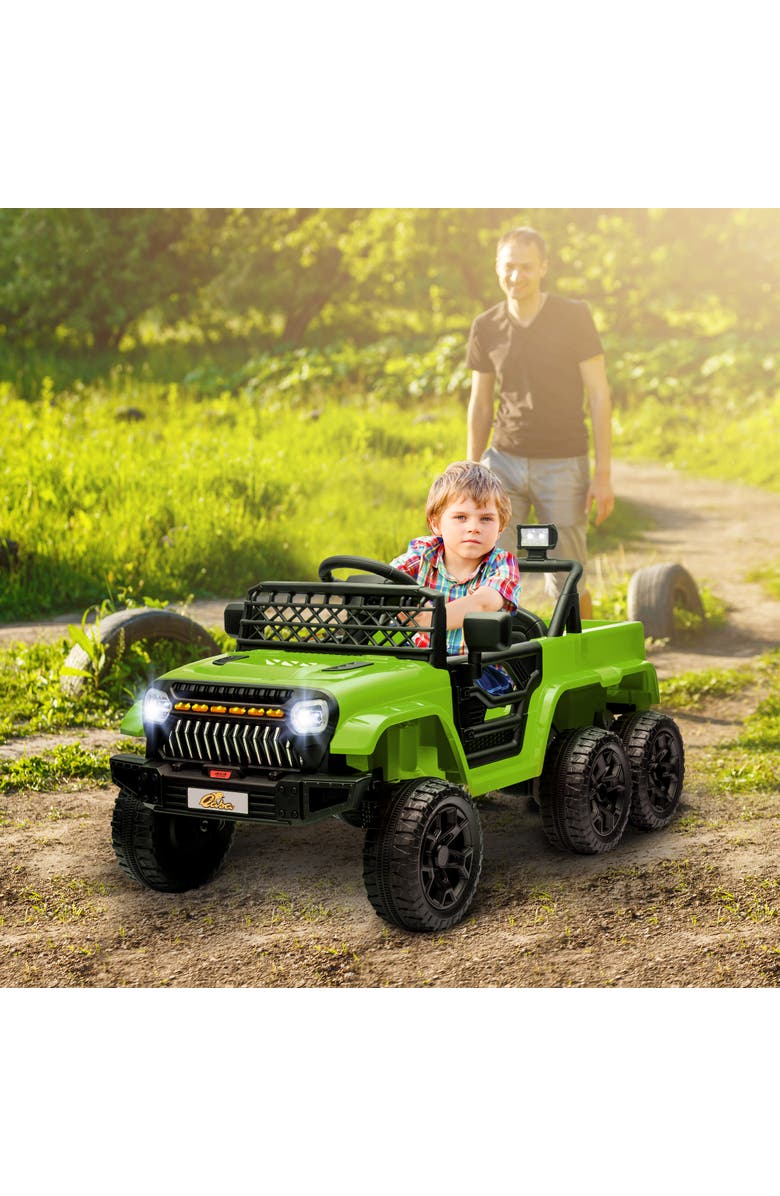 Qaba 12V Ride On Car w/ Remote Control, 2WD/4WD Switchable, Back Trailer, Alternate, color, Green