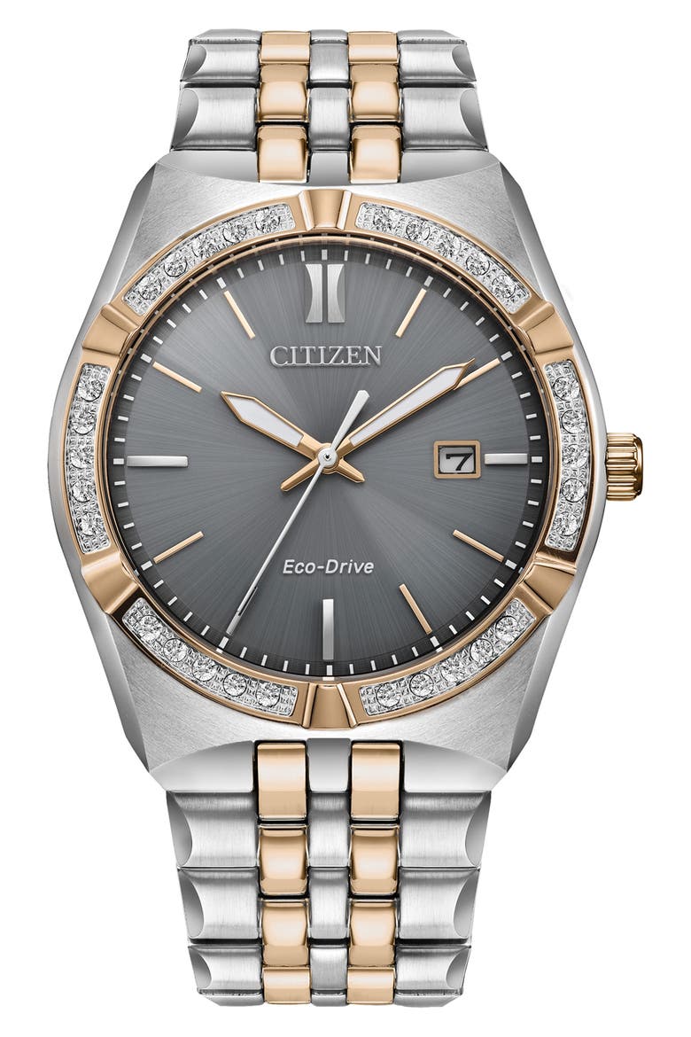 Diamond Two-Tone Eco-Drive Bracelet Watch, 40mm x 10mm, Main, color, TWO TONE