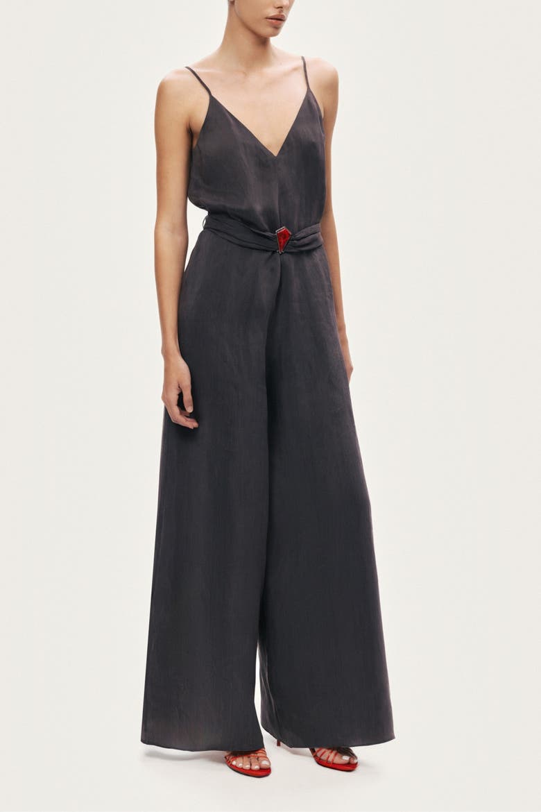 V-Neck Spaghetti Strap Jumpsuit, Alternate, color, Anthracite