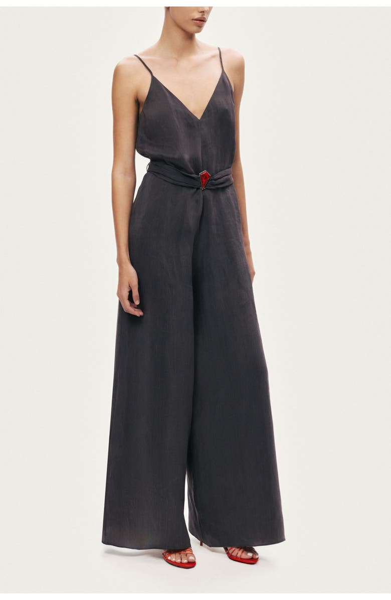 Nocturne V-Neck Spaghetti Strap Jumpsuit, Alternate, color, Anthracite