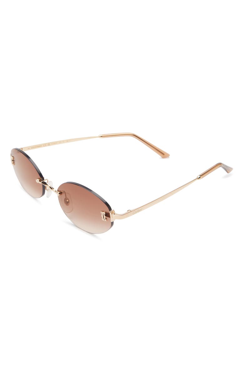 Cartier 55mm Rimless Oval Polarized Sunglasses, Alternate, color, Gold