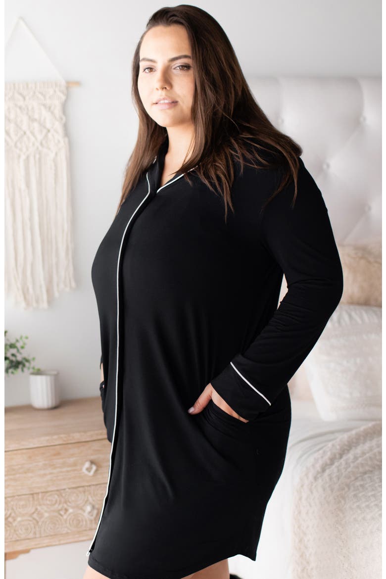 Clea Long Sleeve Sleep Shirt, Alternate, color, BLACK