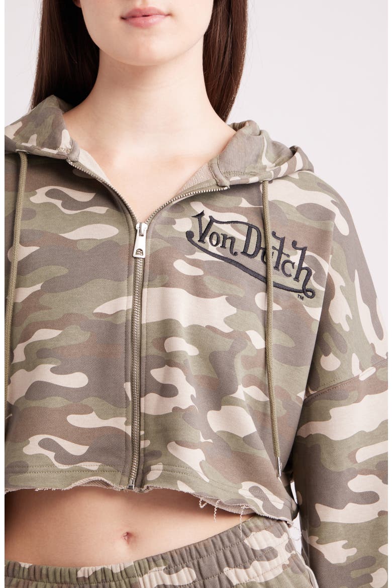 Camo Logo Cropped Full Zip Hoodie, Alternate, color, OLIVE NIGHT CAMO