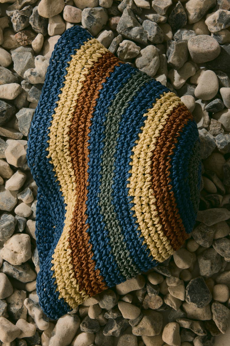 Straw Bucket Hat, Alternate, color, Blue/striped