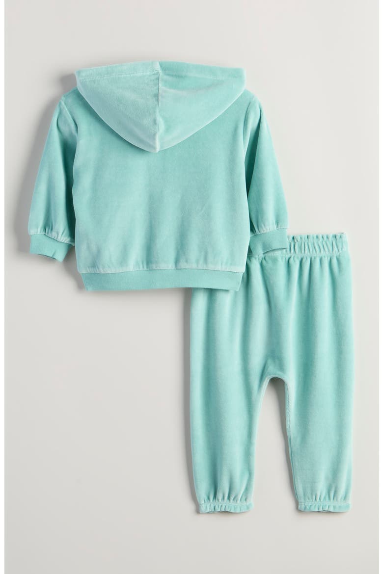 Bow Embroidered Velour Full Zip Hoodie & Joggers Set, Alternate, color, TEAL AQUIFER BOW