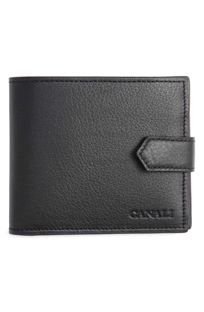 Canali Tumbled Calfskin Billfold Wallet, Main, color, Black