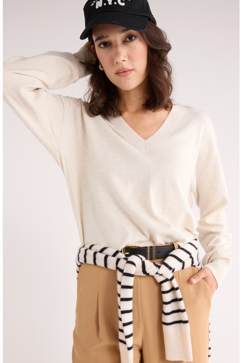 V-Neck Pullover Sweater, Alternate, color, BEIGE OATMEAL MEDIUM HTR