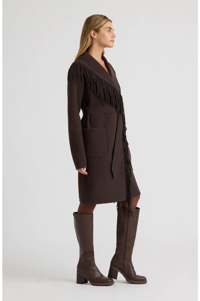Fringe Shawl Collar Wrap Coat, Alternate, color, ESPRESSO