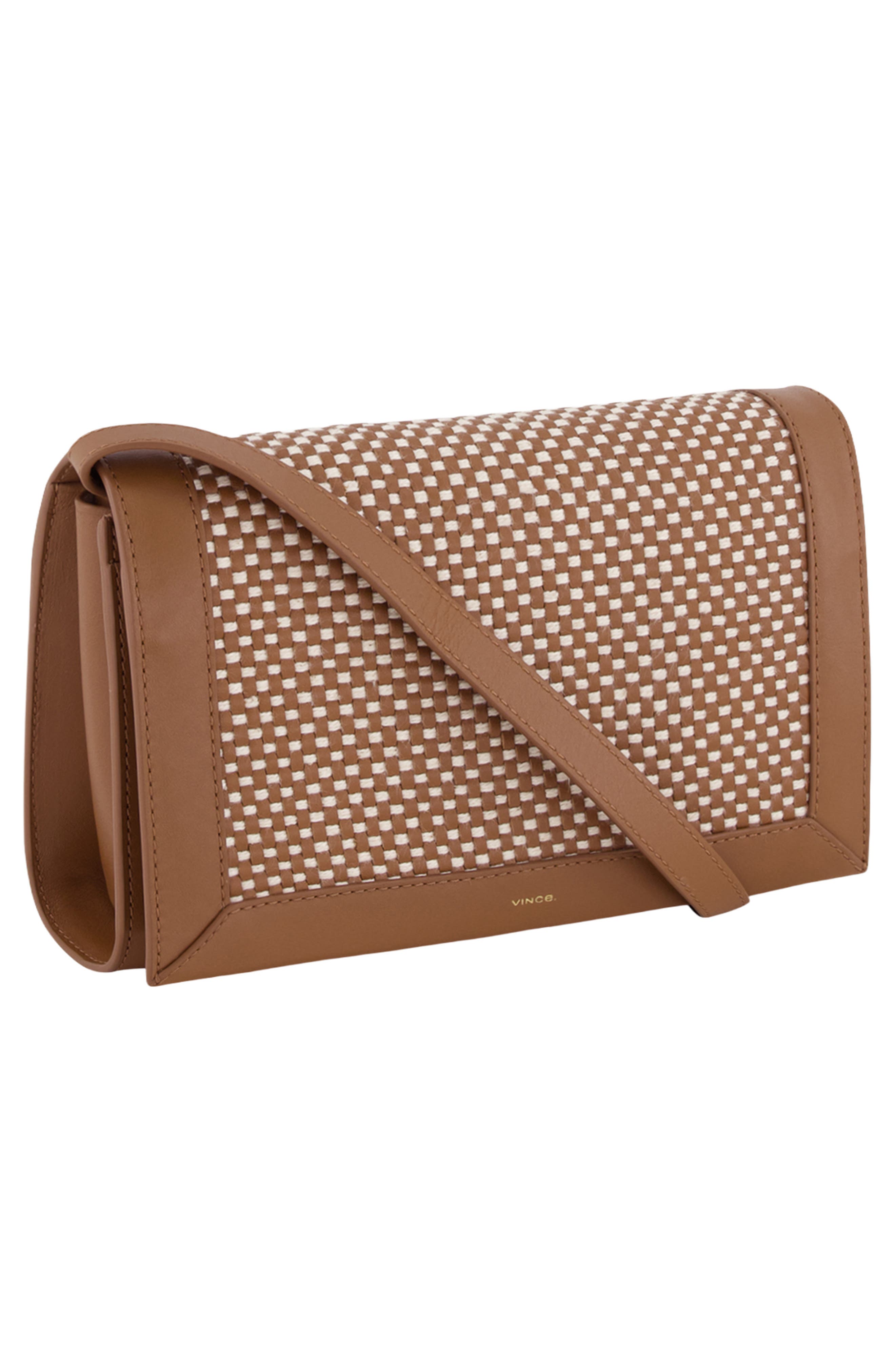 Vince Woven Leather Wallet on a Strap, Alternate, color, Saddle/ Milk