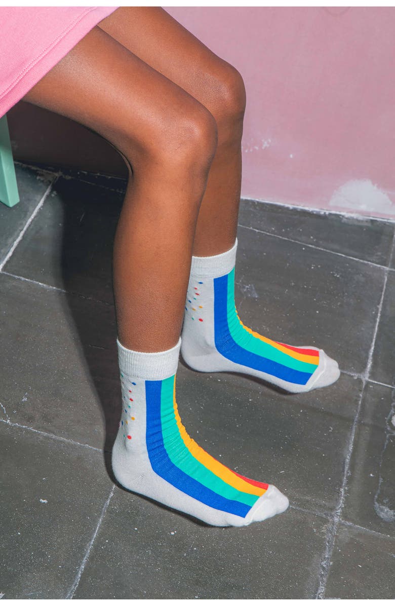 doiy Kids' 3D Rainbow Cake Crew Socks, Alternate, color, Ivory/ Rainbow