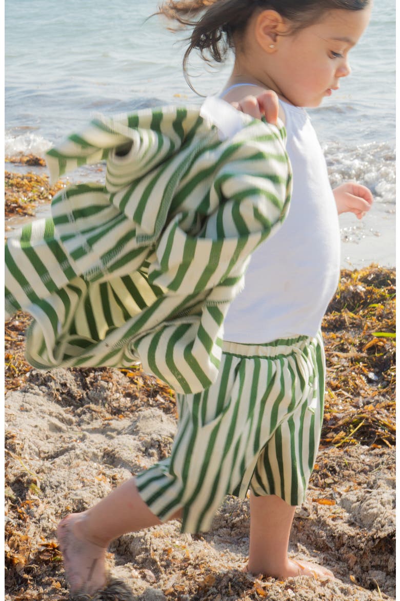 Kids' Stripe Knit Cotton Camp Shirt & Drawstring Shorts Set, Alternate, color, GREEN