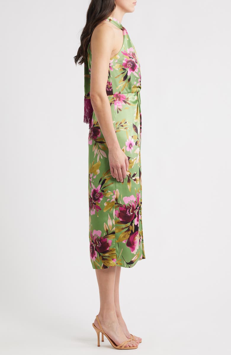 Eliza J Floral Twist Neck Midi Dress, Alternate, color, Fern