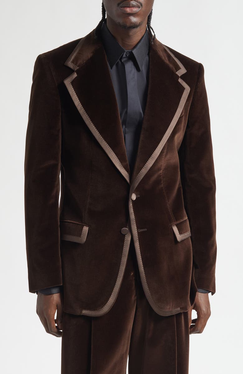 Dolce&Gabbana Satin Trim Velveteen Dinner Jacket, Main, color, M0937 Marrone-Grigio Scuri
