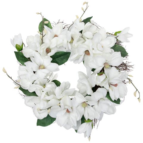 Magnolia Artificial Spring Twig Wreath - 24" - White