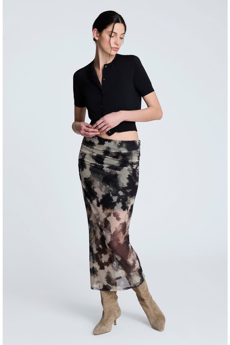 Side Ruched Midi Skirt, Alternate, color, BLACK MULTI