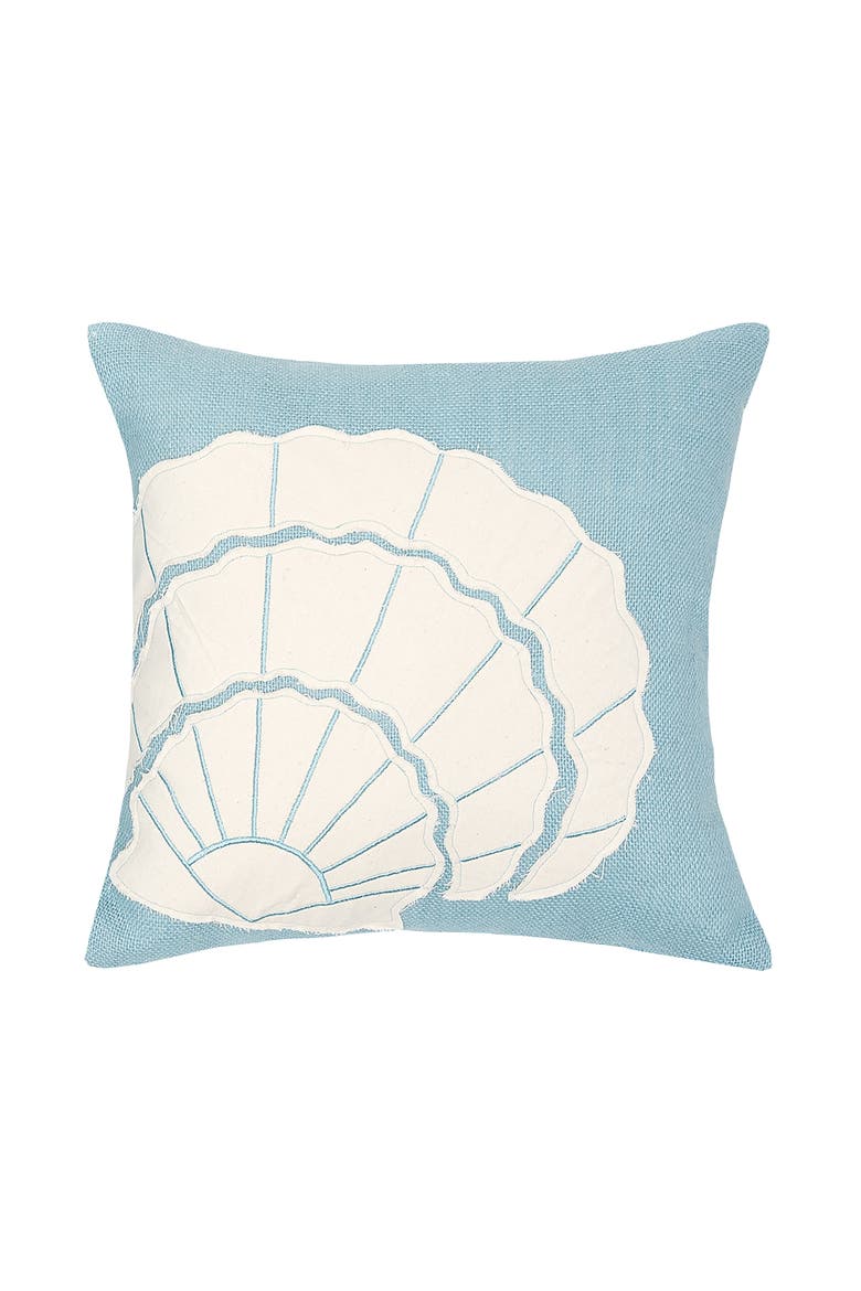 Scallop Shell Blue Burlap Accent Throw Pillow 18" x 18", Main, color, Blue