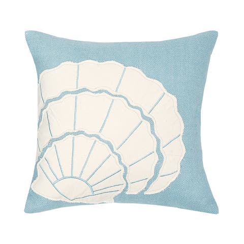 Scallop Shell Blue Burlap Accent Throw Pillow 18" x 18"