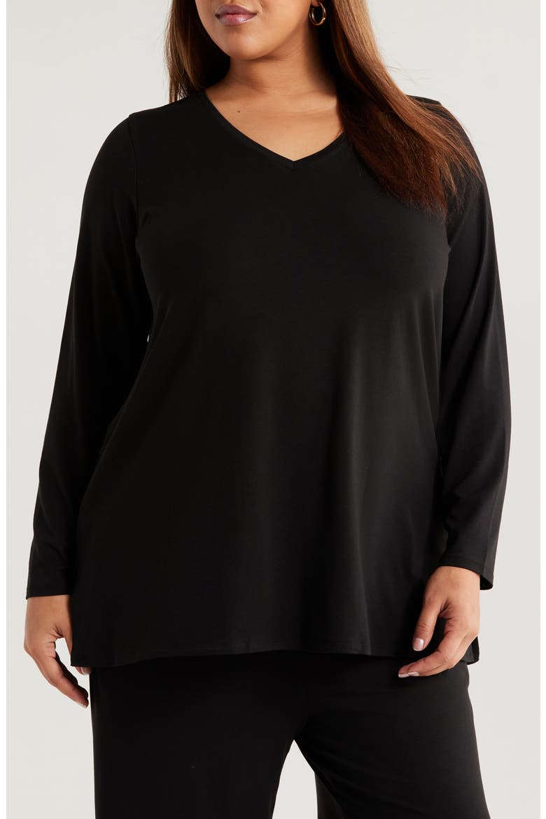 Long Sleeve V-Neck Tunic, Main, color, BLACK
