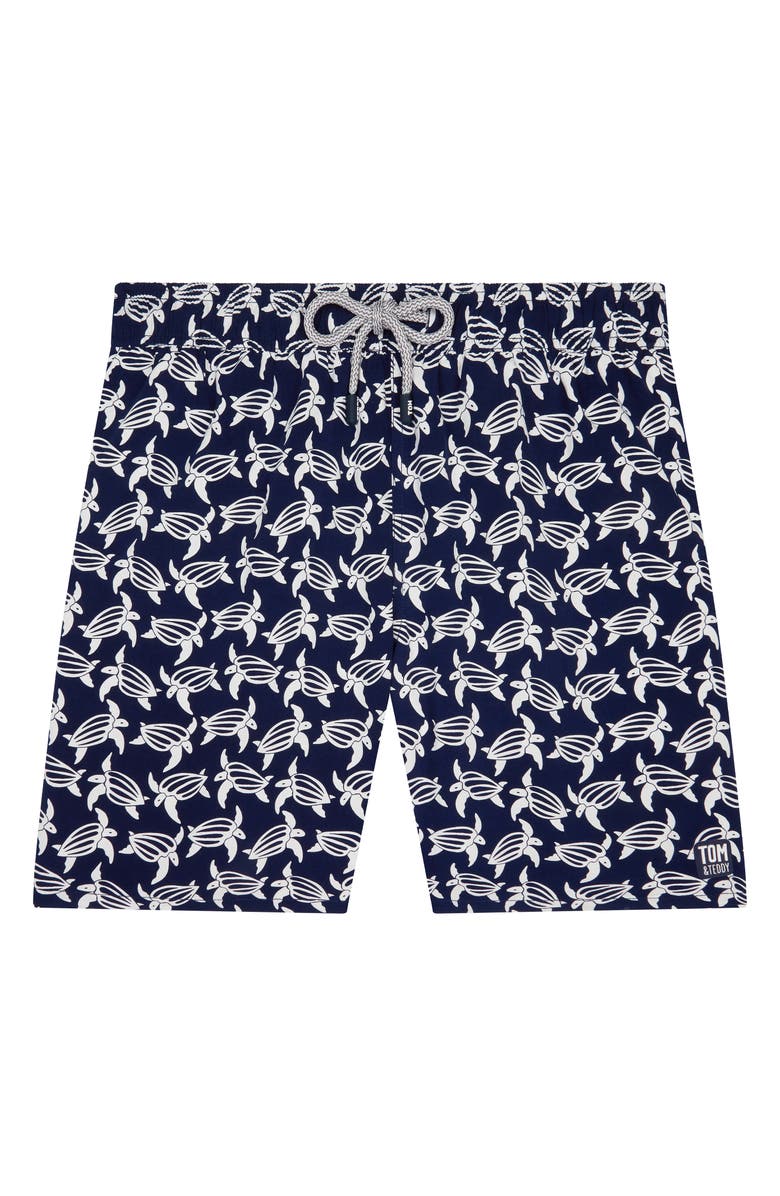 Tom & Teddy Turtle Print Swim Trunks, Alternate, color, 
