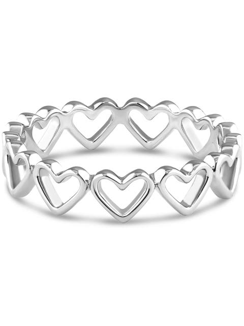 Open Heart Eternity Ring in Rhodium Plated Sterling Silver