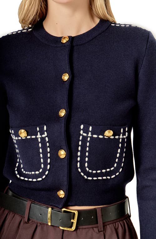 English Factory Stitch Detail Cardigan In Blue