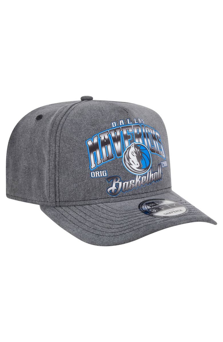 New Era Men's New Era Charcoal Dallas Mavericks Throwback Washed Pre-Curved 9FIFTY Snapback Hat, Alternate, color, Charcoal