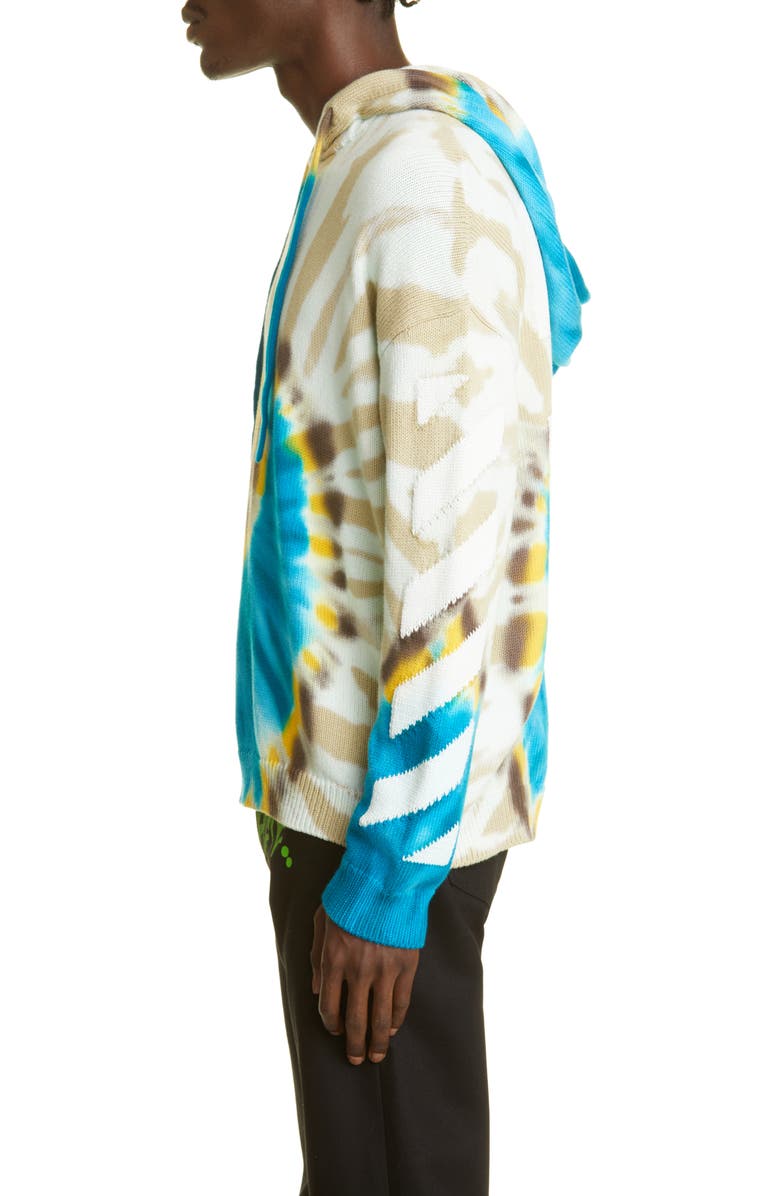 Off-White Tie Dye Knit Cotton Blend Hoodie, Alternate, color, 