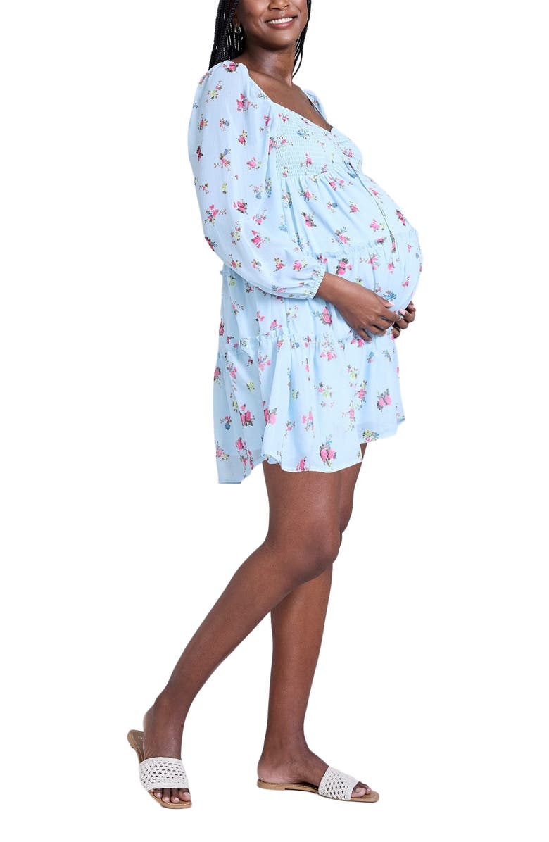MOTHERHOOD MATERNITY Long Sleeve Front Tie Tiered Maternity Mini Dress, Alternate, color, Skyway Ditsy Floral