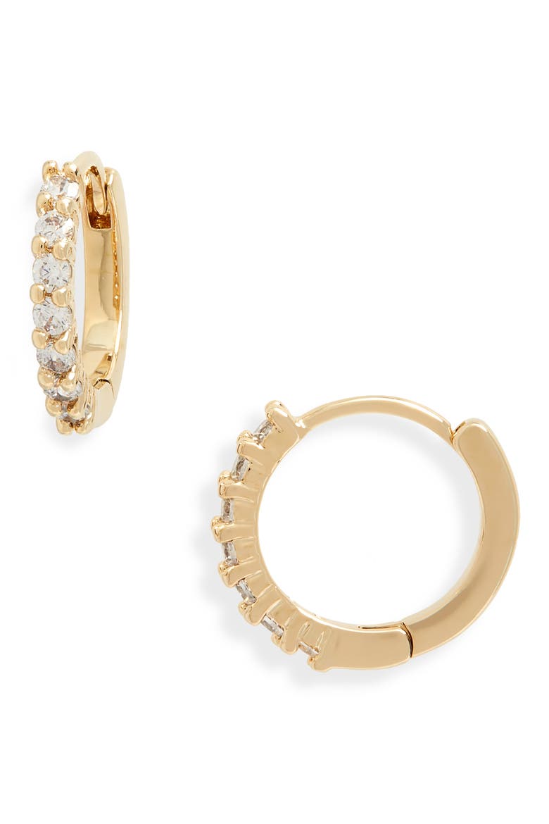 Crystal Huggie Hoop Earrings, Main, color, CLEAR- GOLD