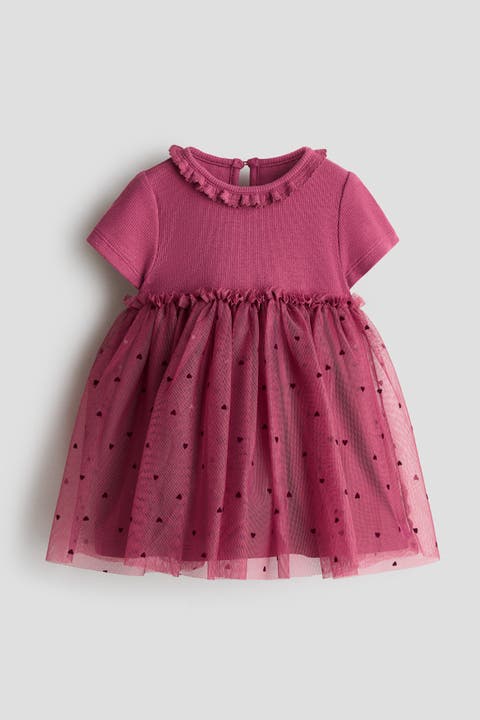 Cotton Dress With Tulle Skirt