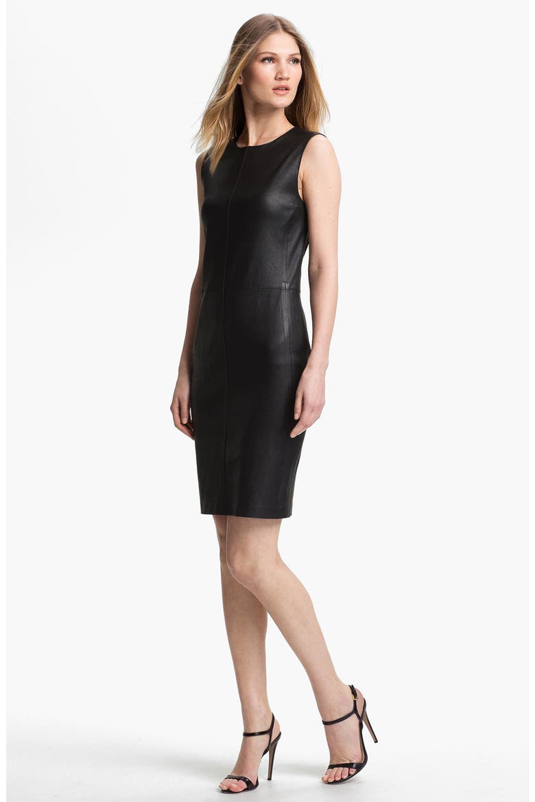 Stretch Leather Dress, Main, color, BLACK