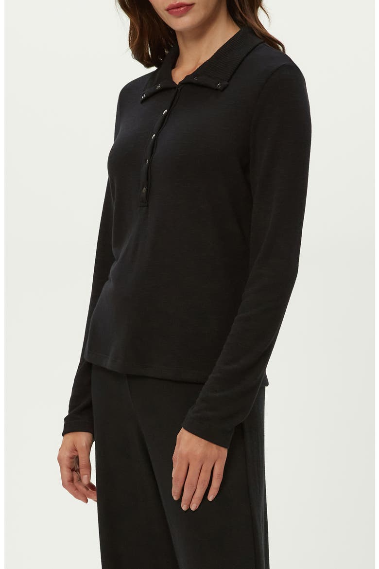 Issa Long Sleeve Snap Placket Polo, Alternate, color, BLACK