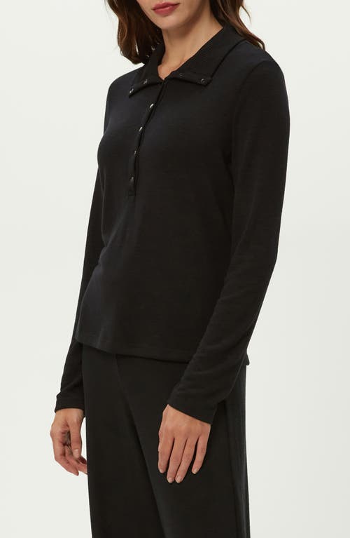 Michael Stars Issa Long Sleeve Snap Placket Polo In Black