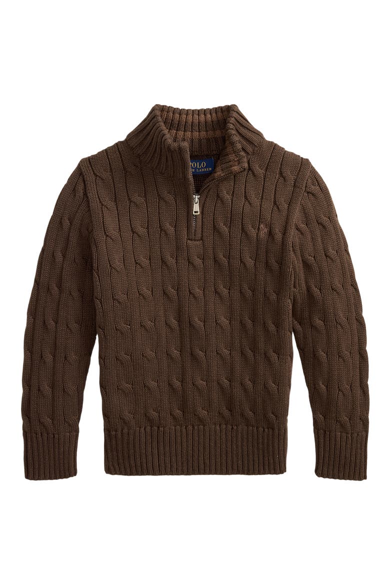 Kids' Cotton Cable Half Zip Sweater, Main, color, NUTMEG BROWN