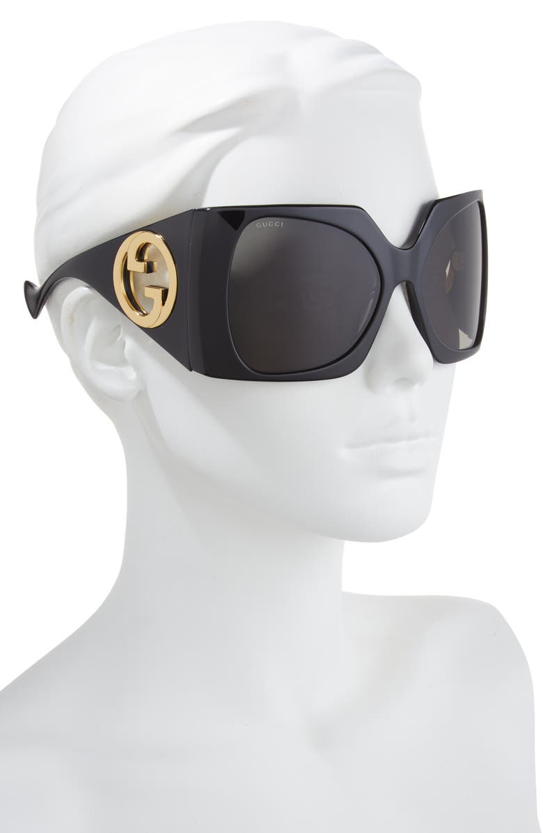 Gucci 64mm Shield Sunglasses, Alternate, color, Black Black Grey