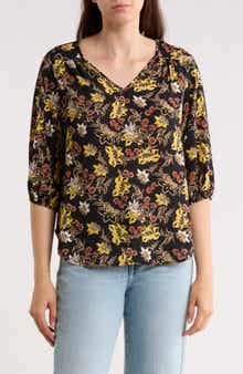 Renee C Floral Keyhole Top