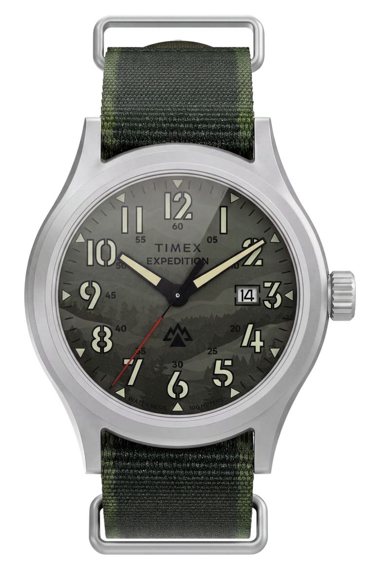 Expedition Sierra Fabric Strap Watch, Main, color, GREEN