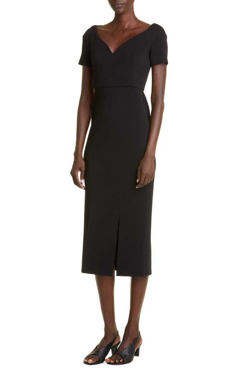 Sweetheart Neck Milano Knit Midi Dress, Alternate, color, BLACK