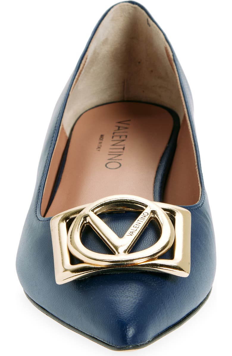 VALENTINO BY MARIO VALENTINO Flora Logo Buckle Pointed Toe Flat, Alternate, color, Blue