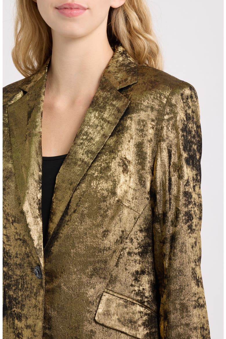 One-Button Metallic Blazer, Alternate, color, ANNE BLACK/ GOLD