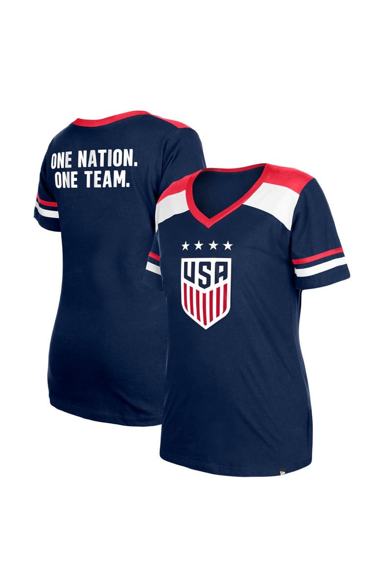 5TH AND OCEAN BY NEW ERA Women's 5th & Ocean by New Era Navy USWNT Athleisure V-Neck T-Shirt, Main, color, 