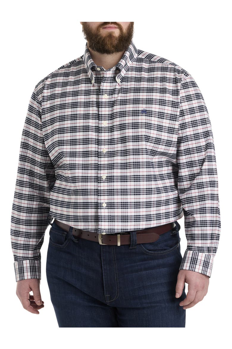 Big & Tall Non-Iron Tartan Plaid Sport Shirt, Alternate, color, WHITE NAVY TARTAN