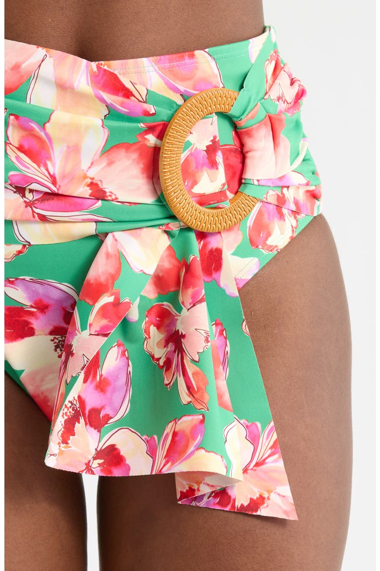 O-Ring High Waist Bikini Bottoms, Alternate, color, GREEN FLORAL