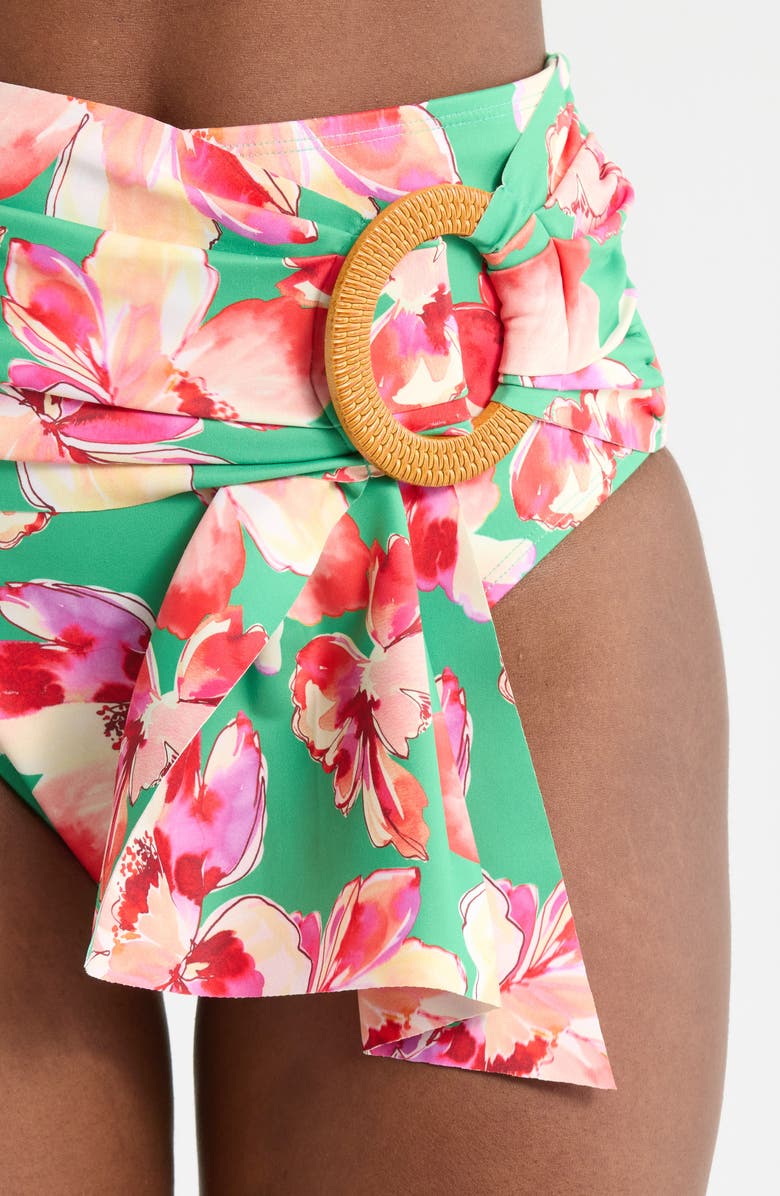 Hutch O-Ring High Waist Bikini Bottoms, Alternate, color, Green Floral