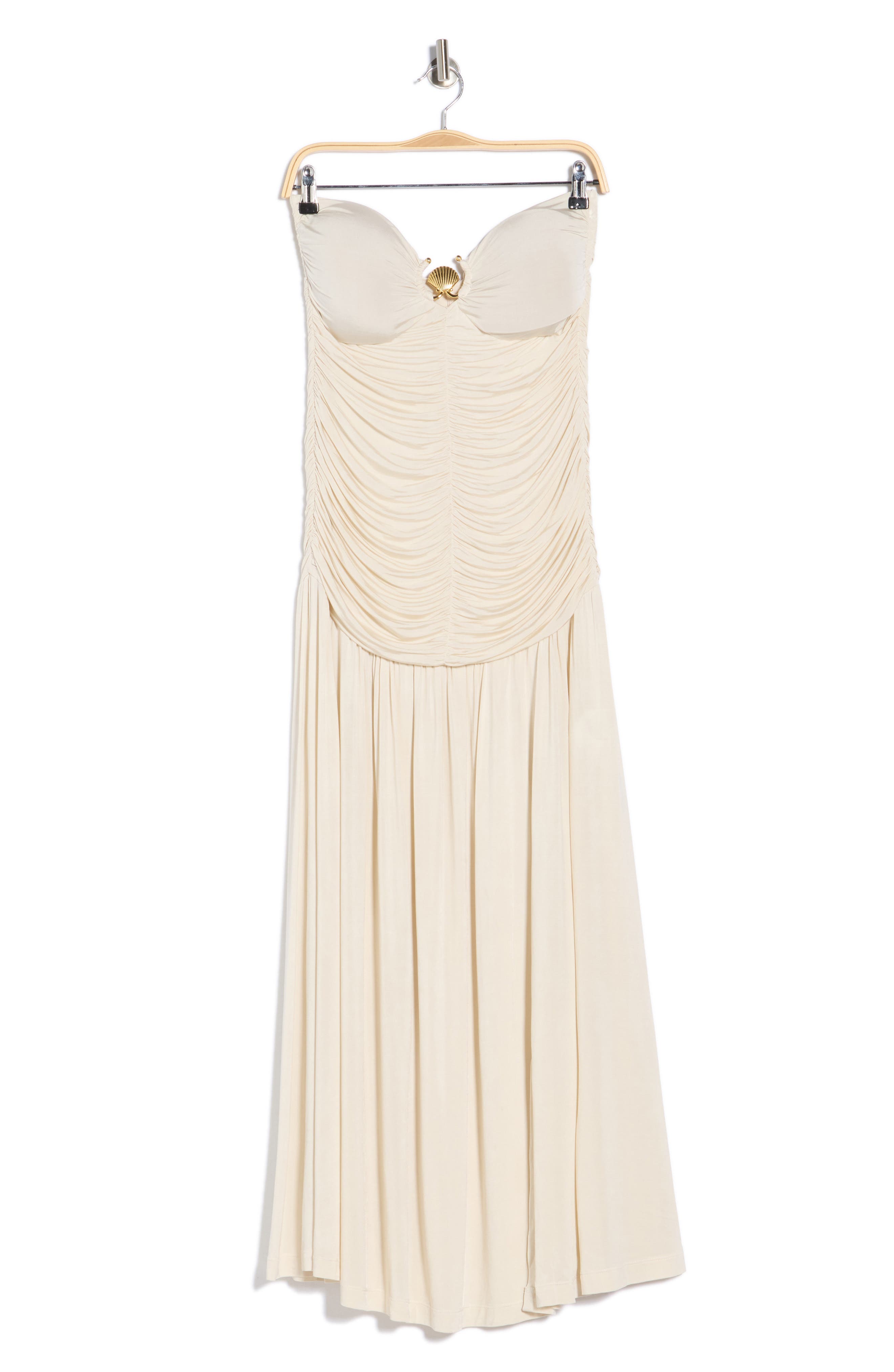 DRESS TO Seashell Buckle Strapless Midi Dress